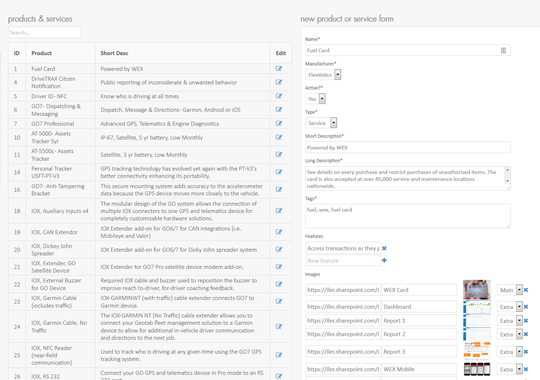 MyFleetistics Products and Services Admin